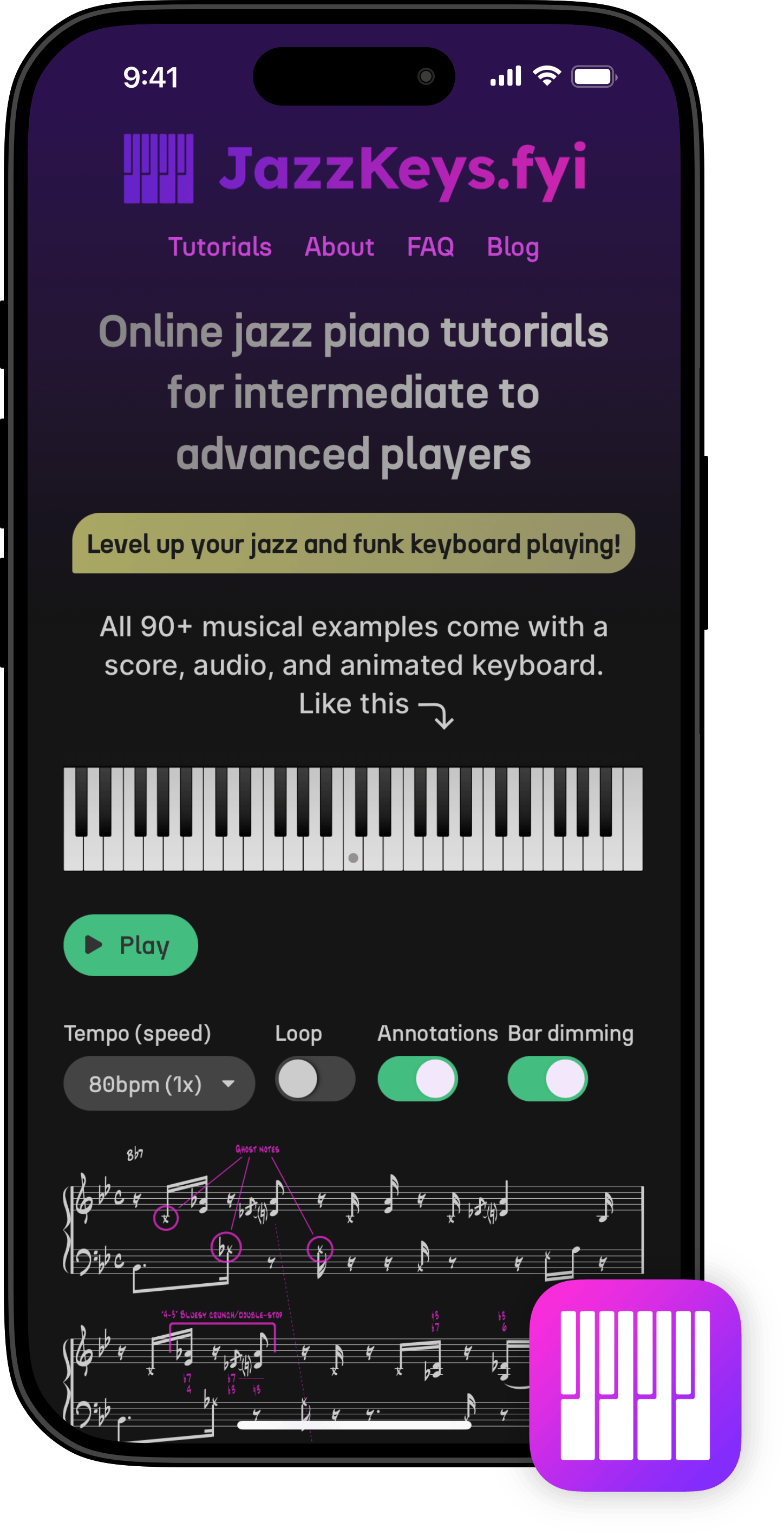 Mockup of JazzKeys.fyi in iPhone 16 caset