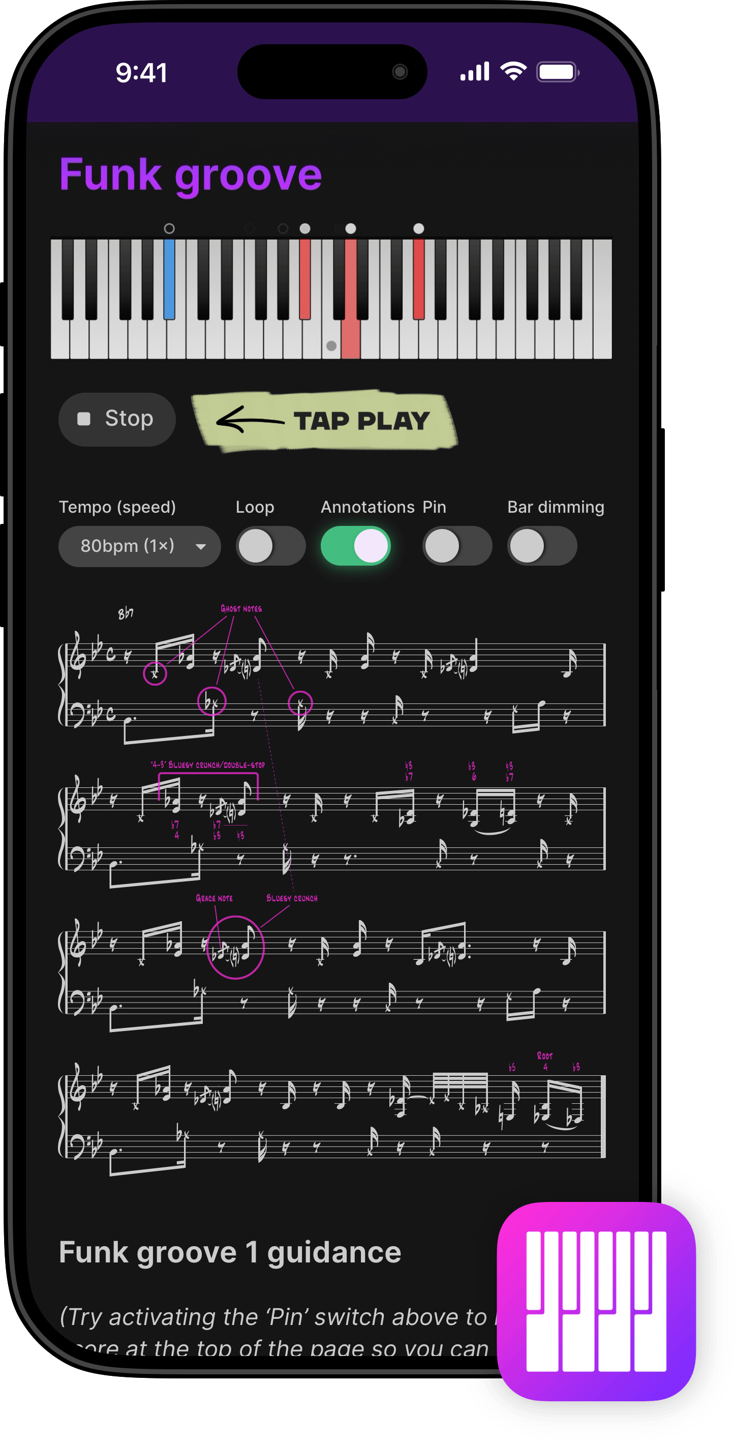Mockup of JazzKeys.fyi in iPhone 16 case