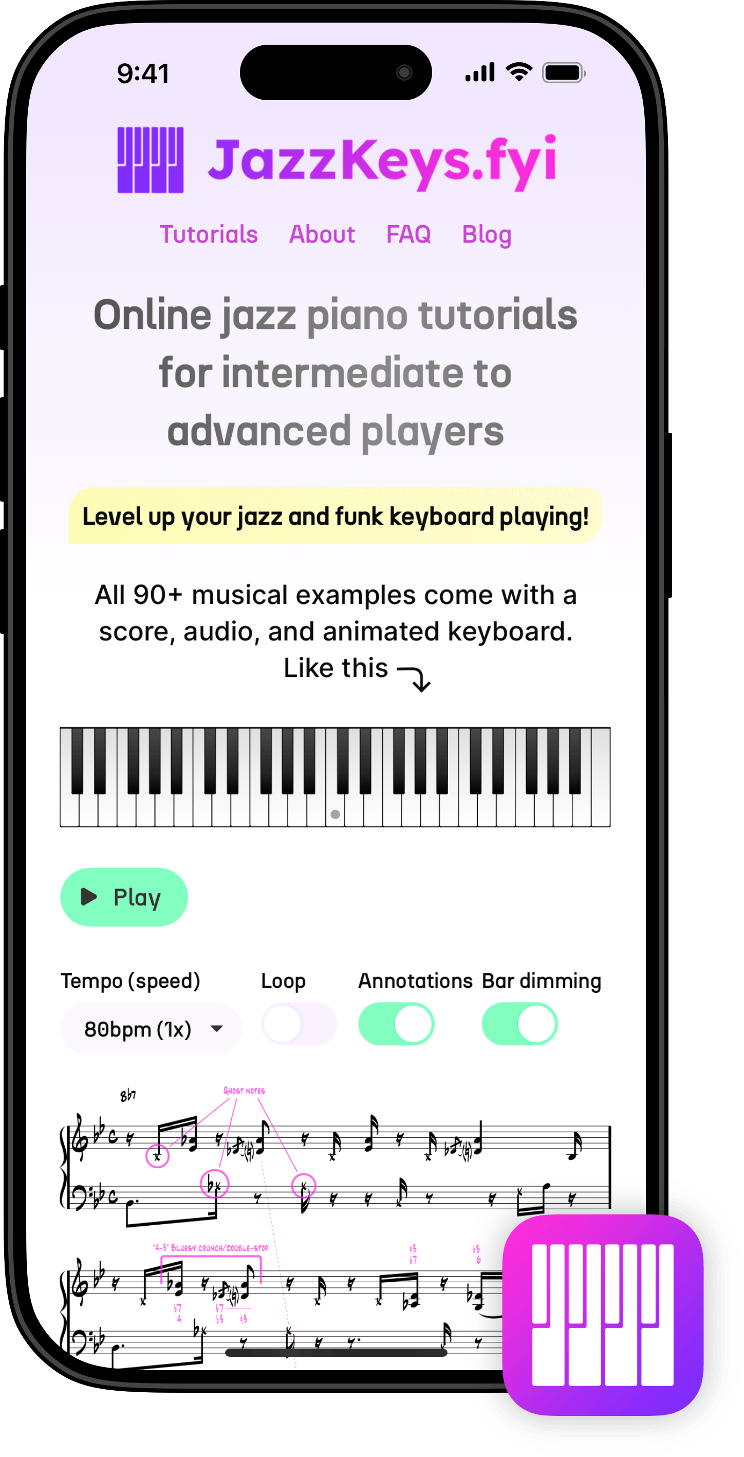 Mockup of JazzKeys.fyi in iPhone 16 caset